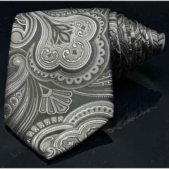 Donald Trump President Signature Collection Tie Silk Paisley Black Silver 59" - Picture 3 of 6